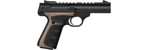 Browning Buck Mark Field Target Micro .22 LR 4-inch bull barrel pistol with black frame and FDE UFX grips