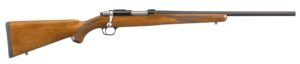 Ruger 77/22 blued bolt-action rifle with American walnut stock and threaded barrel