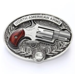 North American Arms .22 LR Mini-Revolver 1.13in with oval enclosed belt buckle, stainless finish and rosewood grip