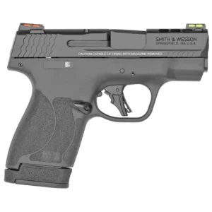 Smith & Wesson M&P Shield Plus Performance Center 9mm pistol with ported slide and fiber optic sights