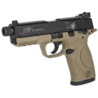 Smith & Wesson M&P22 Compact FDE frame with threaded barrel and black slide