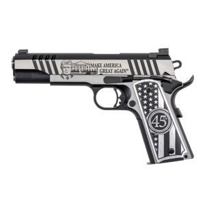 Auto-Ordnance AO 1911 TRUMP ONE .45 ACP stainless 5 inch pistol with engraved flag grips