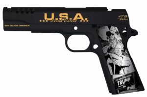 Auto-Ordnance AO 1911 TRUMP FIGHT .45 ACP stainless Cerakote finish with engraved aluminum grips