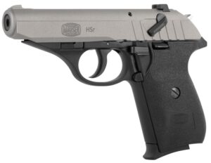 BLG Mauser HSr .22 LR pistol in frozen grey with black grips, side view