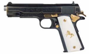 Colt Classic 1911 .45 ACP polished with gold engraving and presentation white grips
