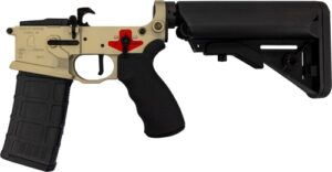 Franklin Armory Libertas Built binary-equipped AR-15 lower in Desert Smoke with B5 SOPMOD stock and 30rd PMAG