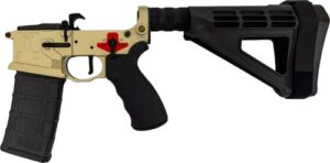 Franklin Armory SALUS Built binary-equipped AR pistol lower in Desert Smoke with SBM4 brace
