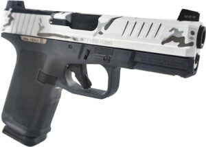Ruger RXM 9mm 4in pistol with white camo slide and grey polymer frame