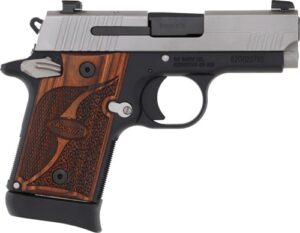 SIG SAUER P938 two-tone 9mm 3 inch stainless slide black alloy frame with walnut grips