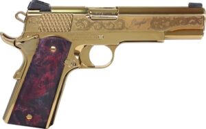 Iver Johnson Noble Eagle EX G2 1911 .45 ACP 5 inch polished gold PVD with exotic wood grips