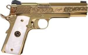 Iver Johnson Noble Eagle WP .45 ACP 5in gold PVD with white pearl grips