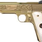Iver Johnson Noble Eagle WP .45 ACP 5in gold PVD with white pearl grips