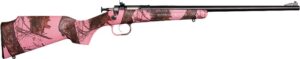 Keystone Crickett KSA2161 youth .22 LR single-shot rifle with Mossy Oak Pink Blaze stock and blued barrel