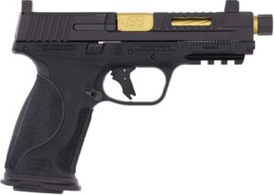 Ed Brown MPF-MATCH-GOLD 9mm custom M&P pistol with gold threaded barrel and Trijicon optic cut
