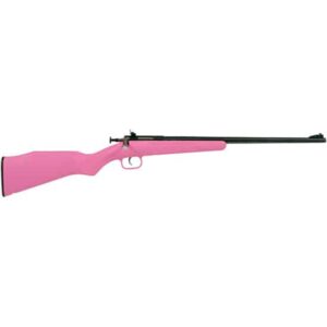 Keystone Crickett .22LR youth single-shot rifle with pink synthetic stock and blued barrel