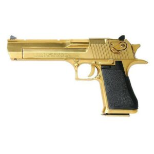 Magnum Research MR Desert Eagle .44 Mag 6in Titanium Gold pistol front and side view