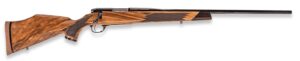 Weatherby Mark V Deluxe Varmintmaster .224 Wby Mag rifle with high-gloss walnut stock and threaded barrel