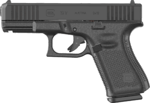 Glock G19 V 9mm compact pistol, black slide and polymer frame with three 10-round magazines