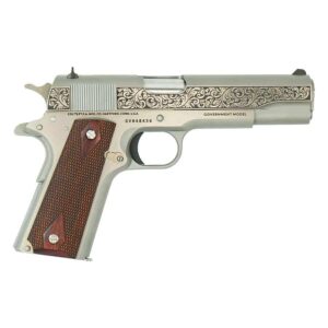 Colt Government Model Filigree Frame and Barrel .45 ACP 5-inch stainless pistol right profile