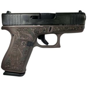 Glock 43x Custom Vortex Bronze Elephant Engraved 9mm subcompact pistol, side view