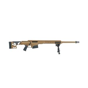 Barrett MK 22 .338 Norma Mag rifle with 27-inch fluted barrel in coyote brown finish