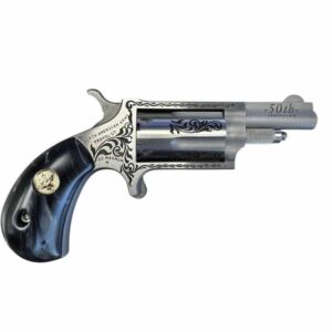North American Arms 50th Anniversary Mini-Revolver .22 WMR engraved stainless with black pearl grip