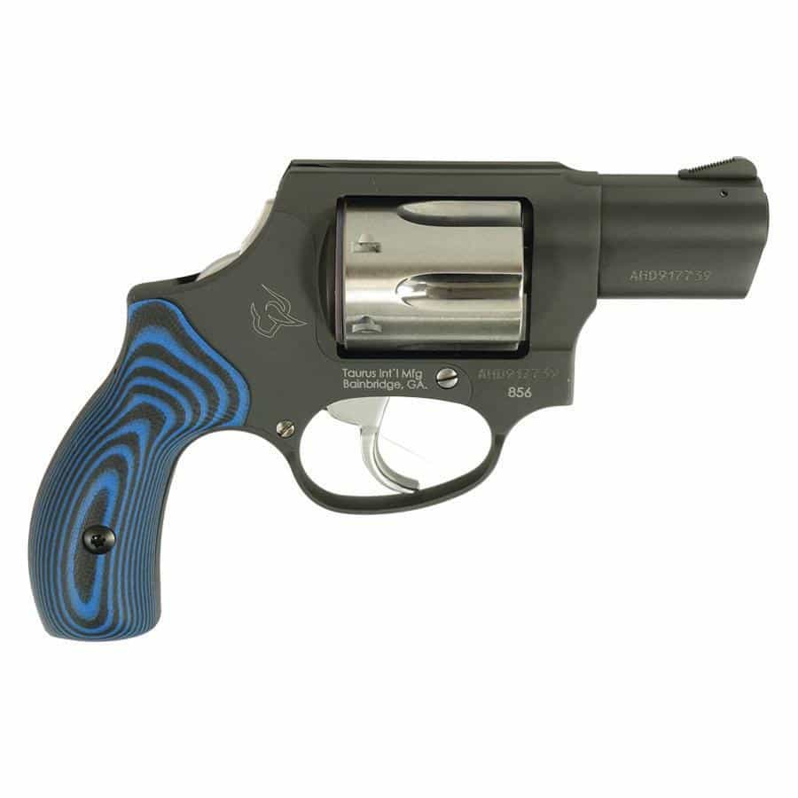 Taurus 856 revolver .38 Spl 2.00 in barrel matte black frame stainless cylinder VZ blue grip
