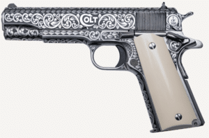 CNC FIREARMS COLT GOVERNMENT 1911 SILVERADO .45ACP pistol full engraved with ivory grips and 7-round magazine
