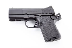 Wilson Combat SFX9 sub-compact 9mm left profile with black DLC slide and G10 grip