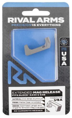 Rival Arms RA72G004D extended silver aluminum magazine release for Glock 43X and Glock 48