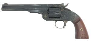 Taylors and Company 550652 Schofield .44-40 7 inch blued engraved revolver with walnut grip