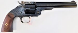 Taylors & Company 550643 Top Break Schofield .45 LC 7-inch blued engraved revolver with walnut grips