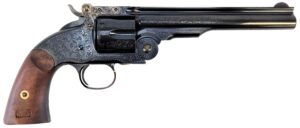 Taylors and Company 550644 Schofield revolver .45 Long Colt 7-inch blued engraved steel walnut grip