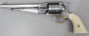 Taylors & Company 1858 Remington Conversion .45 Colt 8-inch barrel nickel engraved two-piece ivory grip