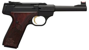 Browning Buck Mark Challenge .22 LR 5.50 inch pistol with matte black serrated slide and engraved rosewood grips