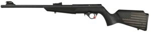 Rossi RB22 compact bolt-action .22 LR rifle with black Monte Carlo synthetic stock and US flag engraving
