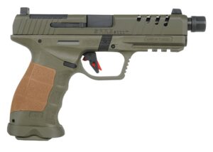 SARSILMAZ SAR9 SOCOM 9mm OD Green pistol with threaded barrel, right-side view