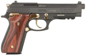 Taurus 92 9mm 5-inch full-size pistol, matte black with gold accents and wood grips