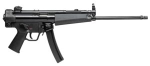 Heckler & Koch SP5L 9mm black sporting pistol with threaded barrel, side view