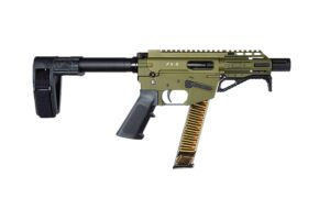 Freedom Ordnance FX9P 9mm 4-inch pistol with SB Mini brace and faux suppressor OD Green