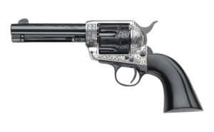 Pietta Gamblers Royale .357 Magnum 4.75 in revolver with engraved Ultra Black finish and black wood grip
