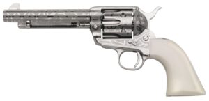 Taylors and Company 1873 Cattle Brand Pietta .45 Colt 5.50 in nickel-engraved revolver with navy-style one-piece grip