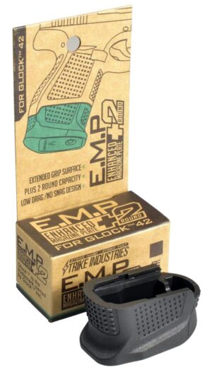 Strike Industries Enhanced Magazine Plate for Glock 42, black polymer magazine extension adding +2 rounds