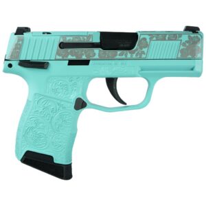 Sig Sauer P365-380 'Robin's Egg Blue and Roses' micro-compact pistol, 3.1-inch barrel, black controls