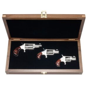 North American Arms 3 Gun Deluxe Collector's Set - three stainless mini-revolvers in a walnut display case