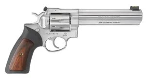 Ruger GP100 .357 Magnum 6 inch satin stainless revolver with rubber/wood grip