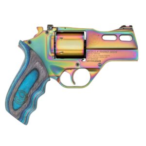 Chiappa Rhino 30DS .357 Magnum 3 inch Nebula PVD revolver with blue laminate grips and fiber-optic front sight