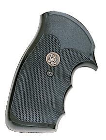Pachmayr Gripper black rubber pistol grip for S&W J-Frame round butt, checkered with finger grooves