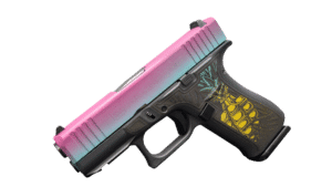 GLOCK 43X TACTICALOHA 9mm pistol angled view showing slide and grip