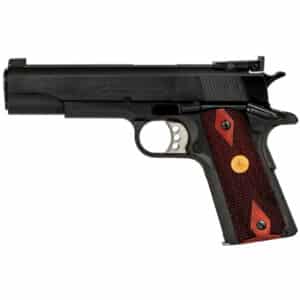 Colt Gold Cup National Match .38 Super 5-inch blued pistol with checkered wood grips